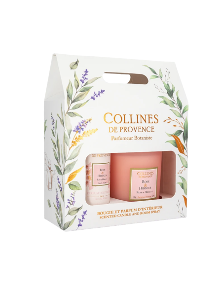 Coffret Bougie 180 g & Parfum d’Intérieur – Rose & Hibiscus – Collines de Provence