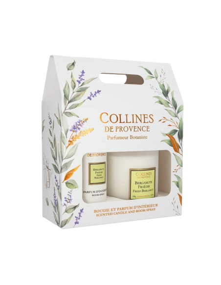 Coffret Bougie 180 g & Parfum d’Intérieur – Bergamote Fraîche – Collines de Provence