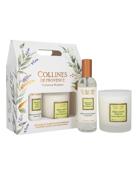 Coffret Bougie 180 g & Parfum d’Intérieur – Bergamote Fraîche – Collines de Provence