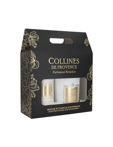 Coffret Bougie 180 g & Parfum d’Intérieur – Coton – Collines de Provence