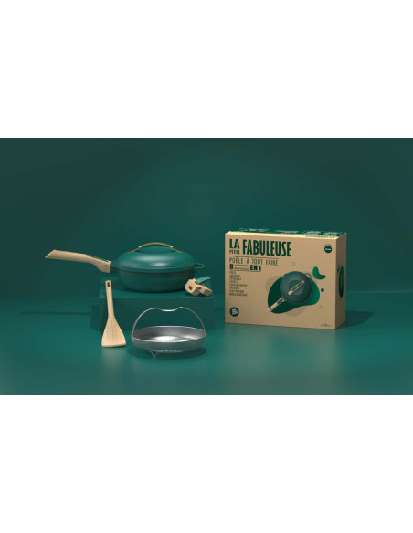 La Fabuleuse Poêle 8 en 1 – 28 cm – Vert Canopée – Cookut – Ustensile Multifonction Tous Feux & Four
