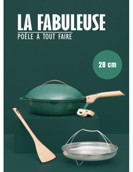 La Fabuleuse Poêle 8 en 1 – 28 cm – Vert Canopée – Cookut – Ustensile Multifonction Tous Feux & Four