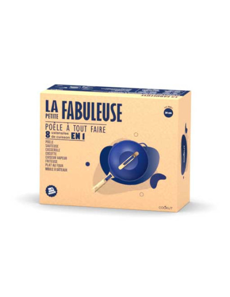 La Fabuleuse Poêle 8 en 1 – 28 cm – Bleu Saphir – Cookut – Ustensile Multifonction Tous Feux & Four
