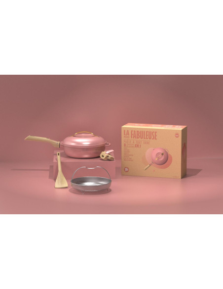 La Fabuleuse Poêle 8 en 1 – 28 cm – Rose Pivoine – Cookut – Ustensile Multifonction Tous Feux & Four