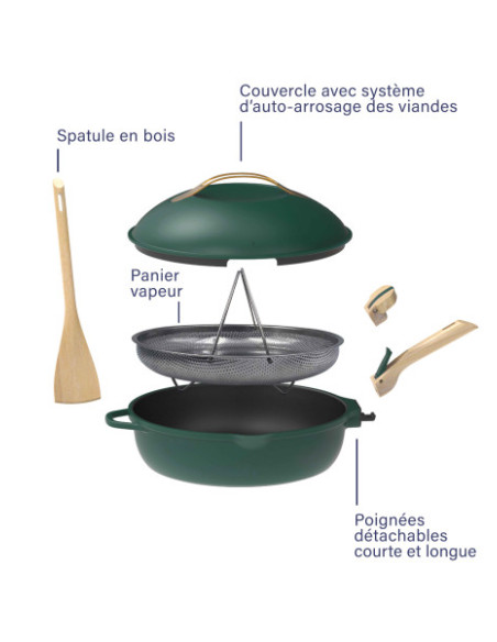 La Fabuleuse Poêle 8 en 1 – 28 cm – Blanc Meringue – Cookut – Ustensile Multifonction Tous Feux & Four