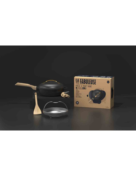 La Fabuleuse Poêle 8 en 1 – 28 cm – Noir Météore – Cookut – Ustensile Multifonction Tous Feux & Four
