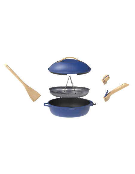 La Fabuleuse Poêle 8 en 1 – 28 cm – Bleu Saphir – Cookut – Ustensile Multifonction Tous Feux & Four