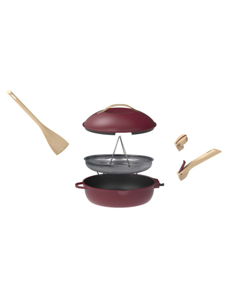 La Fabuleuse Poêle 8 en 1 – 28 cm – Rouge Rubis – Cookut – Ustensile Multifonction Tous Feux & Four