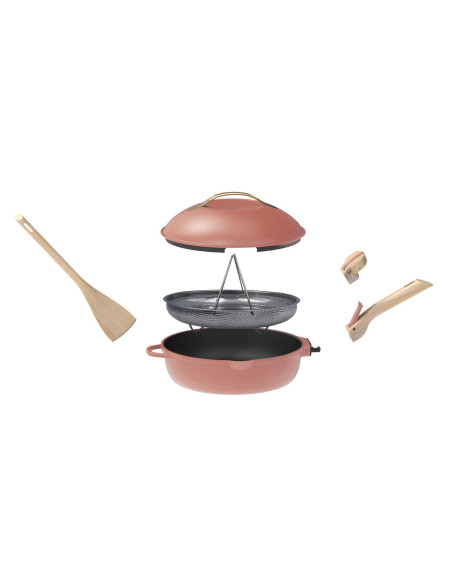 La Fabuleuse Poêle 8 en 1 – 28 cm – Rose Pivoine – Cookut – Ustensile Multifonction Tous Feux & Four