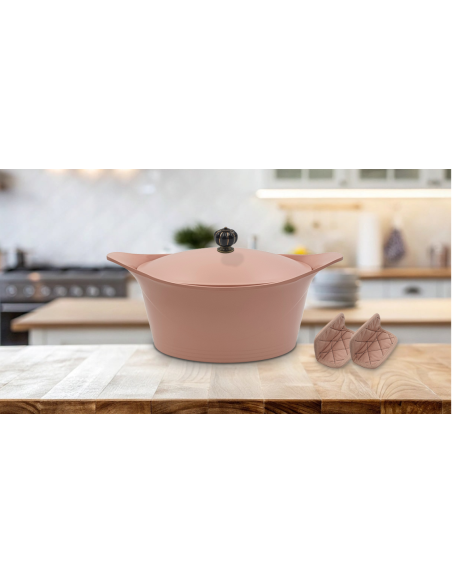 Incroyable Cocotte 24 cm Guimauve – Poignée couronne noire + Manique – Cookut