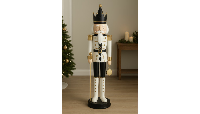 Casse-Noisette en Métal Blanc & Noir H.106 cm