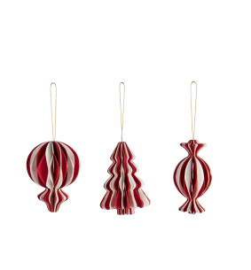Assortiment 3 Suspensions Noël Papier Blanc Rouge –...