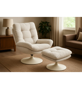 MAGGY - Fauteuil pivotant extra moelleux blanc avec son...