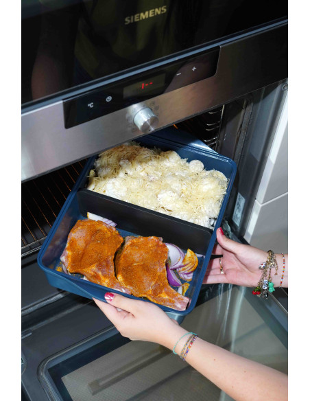 L’Incroyable plat à four ajustable MYRTILLE – Plat modulable avec séparateur, revêtement minéral sans PFAS