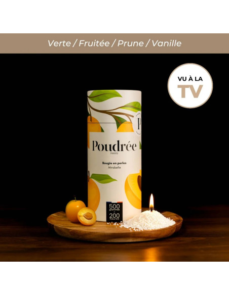 bougie perles parfumée mirabelle, bougie en perles Poudrée Paris, bougie parfumée made in France, parfum intérieur mirabelle