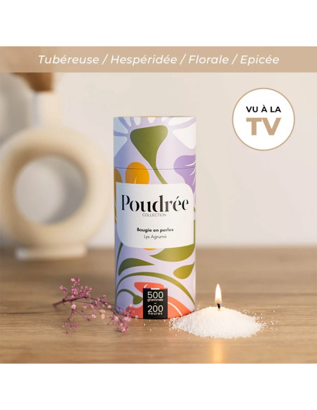 POUDRÉE FLORA - LYS AGRUMÉ - Bougie en perles de cire végétale - Poudrée Paris