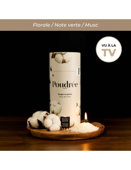 COFFRET POUDRÉE PERMANENTE - FLEUR DE COTON - Bougie en perles + Cylindre + Briquet – Poudrée Paris