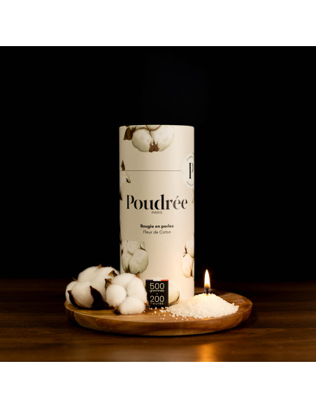 COFFRET POUDRÉE PERMANENTE - FLEUR DE COTON - Bougie en perles + Cylindre + Briquet – Poudrée Paris