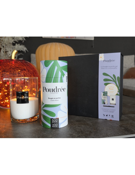 COFFRET POUDRÉE FLORA - CÈDRE MARIN - Bougie en perles + Cylindre + Briquet – Poudrée Paris
