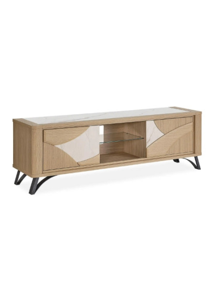 RIVIERA - Meuble TV Hifi 175 cm céramique Dekton® et bois contemporain