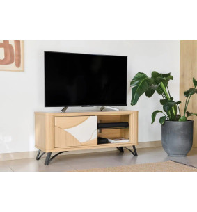 RIVIERA - Meuble TV Hifi 120 cm céramique Dekton® et bois...
