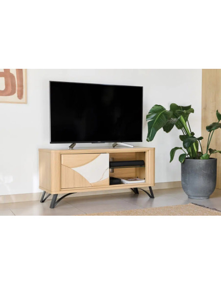 RIVIERA - Meuble TV Hifi 120 cm céramique Dekton® et bois design