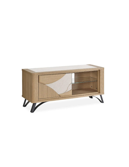 RIVIERA - Meuble TV Hifi 120 cm céramique Dekton® et bois design