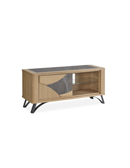 RIVIERA - Meuble TV Hifi 120 cm céramique Dekton® et bois design