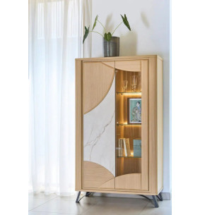 RIVIERA - Vitrine 2 portes céramique Dekton® et bois avec...