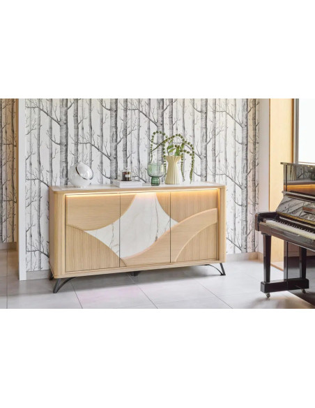 RIVIERA - Enfilade 3 portes 175 cm céramique Dekton® et bois contemporain