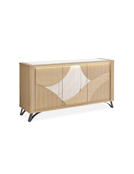RIVIERA - Enfilade 3 portes 175 cm céramique Dekton® et bois contemporain