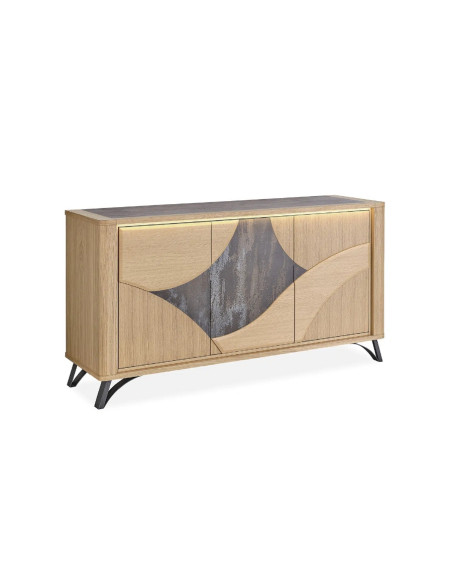 RIVIERA - Enfilade 3 portes 175 cm céramique Dekton® et bois contemporain