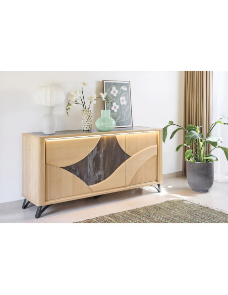 RIVIERA - Enfilade 3 portes 200 cm céramique Dekton® et bois design