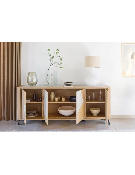 RIVIERA - Enfilade 4 portes 230 cm céramique Dekton® et bois contemporain