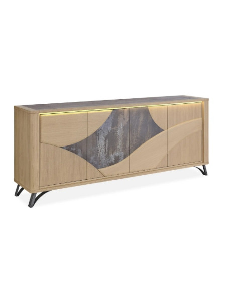 RIVIERA - Enfilade 4 portes 230 cm céramique Dekton® et bois contemporain