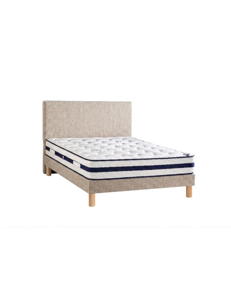 PACK ESSENTIEL - Ensemble literie 140 x 190 cm avec matelas, sommier tapissier et pieds fabriqué en France