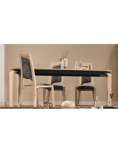 FLORA - Table de séjour 4 pieds plateau céramique 1 allonge de 70 cm