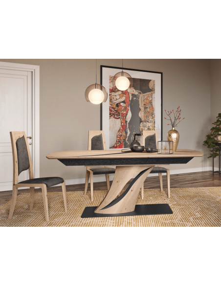FLORA - Table de séjour pied central 2 allonges de 45 cm