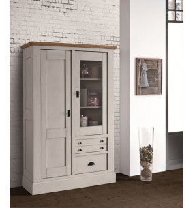 CANTIQUE - Vitrine 1 porte vitrée 1 porte bois et 2 tiroirs