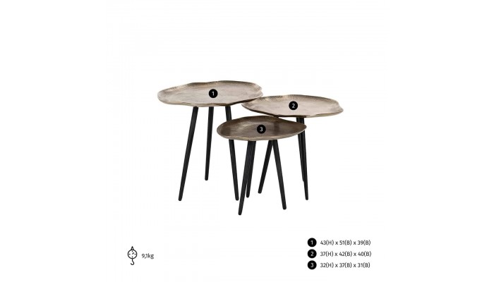 Set de 3 tables basses Champagne