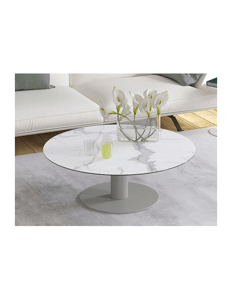 UNA - Table basse extensible plateau céramique pied acier métal laqué gris