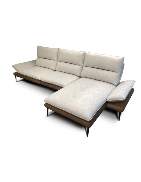 POEME - Canapé 3 places avec chaise longue en cuir et tissu