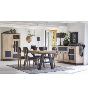 FACTORY - Table de séjour plateau bois, 1 allonge de 60 cm 