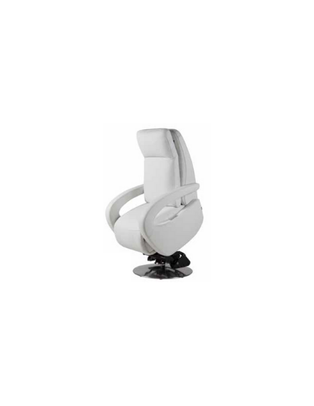 Fauteuil relaxation cuir blanc, pivotant releveur 2 moteurs 