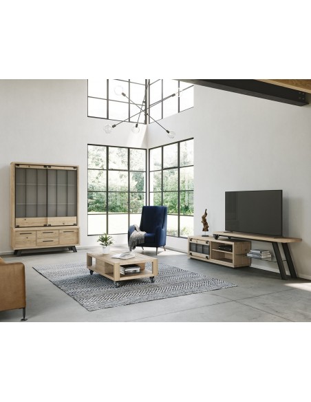 HARRY - Enfilade haute 140 cm 1 porte coulissante 2 tiroirs 2 portes et 1 niche 
