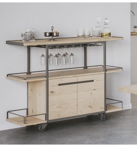 HARRY - Meuble bar à roulette 124 cm 2 portes 