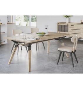 HARRY - Table 4 pieds métalliques 2 allonges 45 cm 
