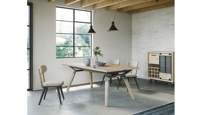 HARRY - Table 4 pieds métalliques 2 allonges 45 cm 