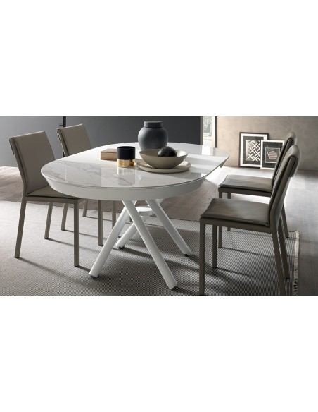 HELI - Table relevable 1 allonge de 60 cm, finition plateau céramique 