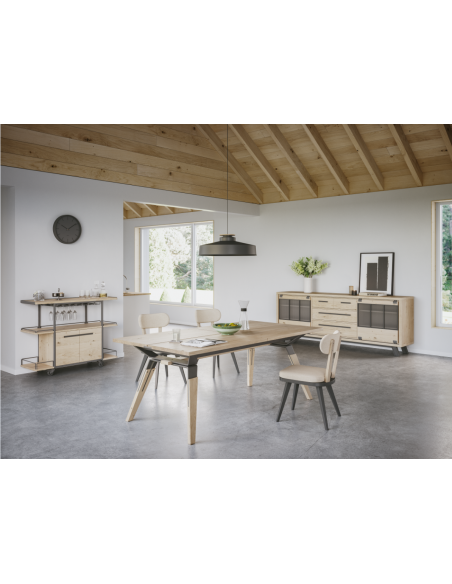 JAMES - Table 4 pieds métal 2 allonges de 45 cm 